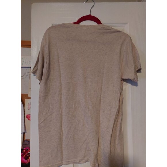 Love One Another Womens Beige Graphic T-Shirt M Leopard Heart Cotton Blend Casua - Picture 3 of 3